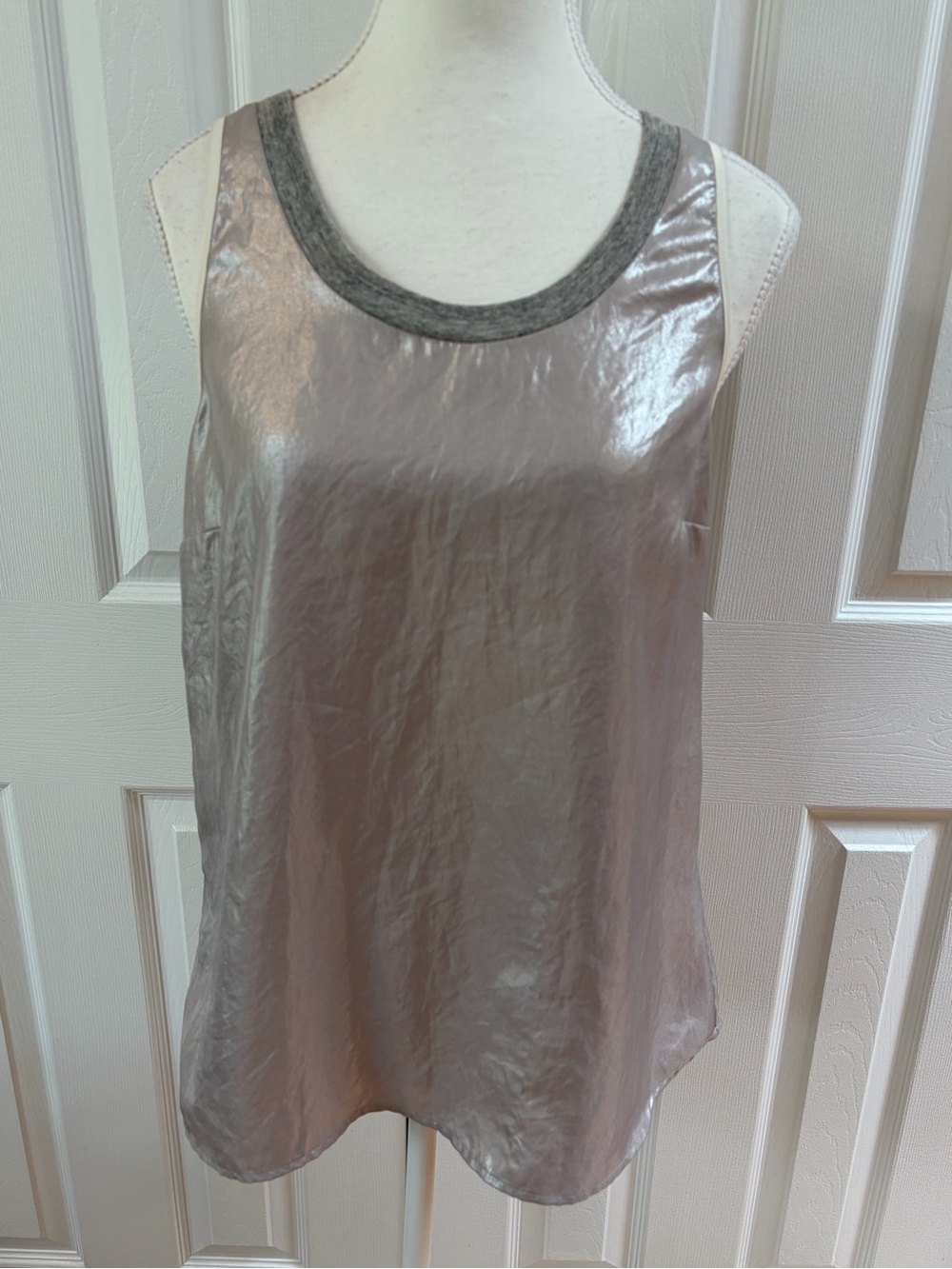 Sandro Shimmer Silver with Gray and Cream Trim Tank Size 4